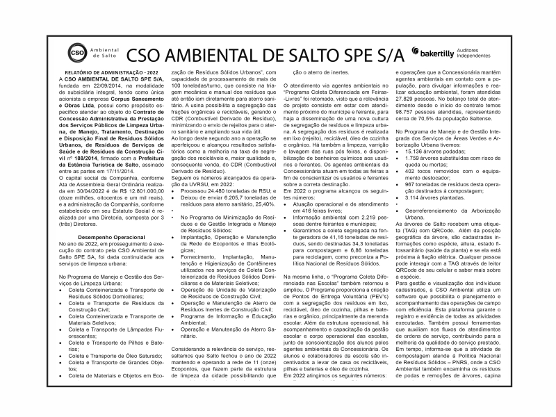 Leia mais sobre o artigo CSO AMBIENTAL DE SALTO SPE S/A