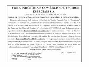 York Indústria e Comércio de Tecidos Especiais S.A.
